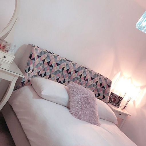 Domino King Bed in Velvet Geometric Pinks & Greys